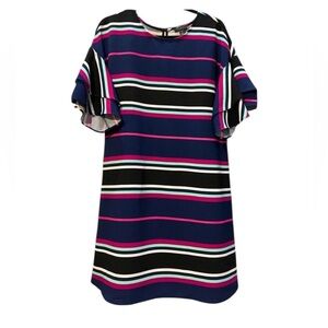 Halogen blue white pink and green striped sheath dress size Medium